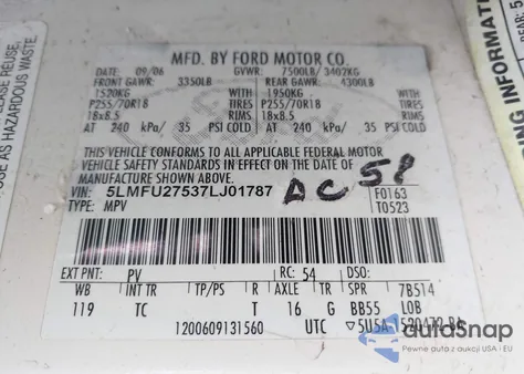 2007 Lincoln Navigator Ultimate z USA, uszkodzony, nr VIN 5LMFU27537LJ01787